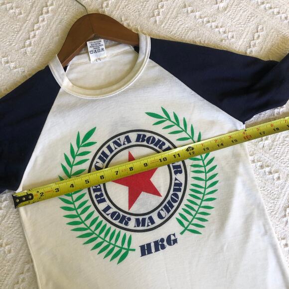 VTG 70s Red China Border Raglan T-Shirt Hong Kong Propaganda Graphic Sz 36/SM - Picture 8 of 8
